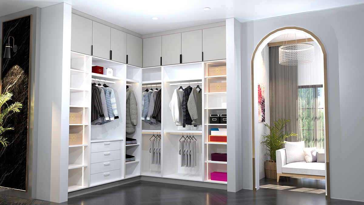 Modern Walk In Closet Interior Design with Custom Wardrobe Stora